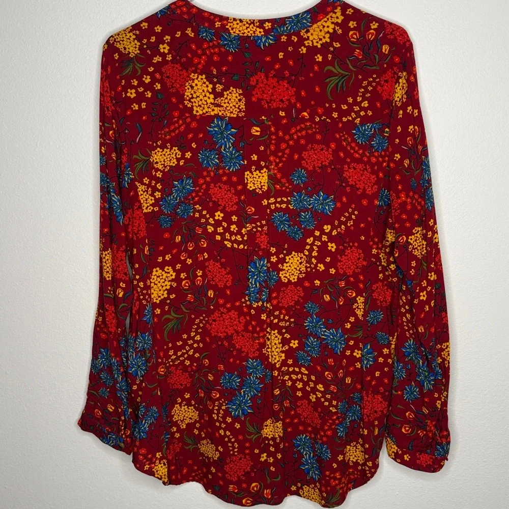 Anthropologie Maeve Red Floral Button Down Blouse Size Large - Picture 6 of 7